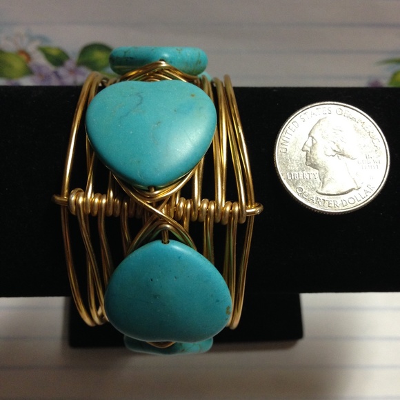 Brass With Turquoise Boho Style Bangle - Picture 8 of 8